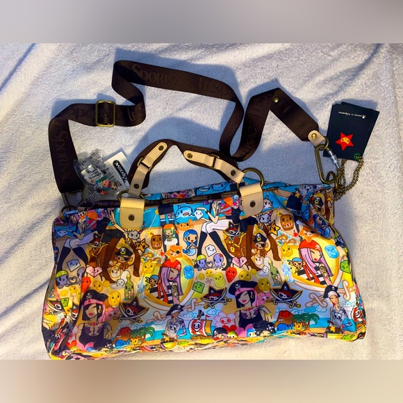 Rare OG NWT Lesportsac Toki Doki over the shoulder duffel bag w/ bearbrick charm - Picture 1 of 8